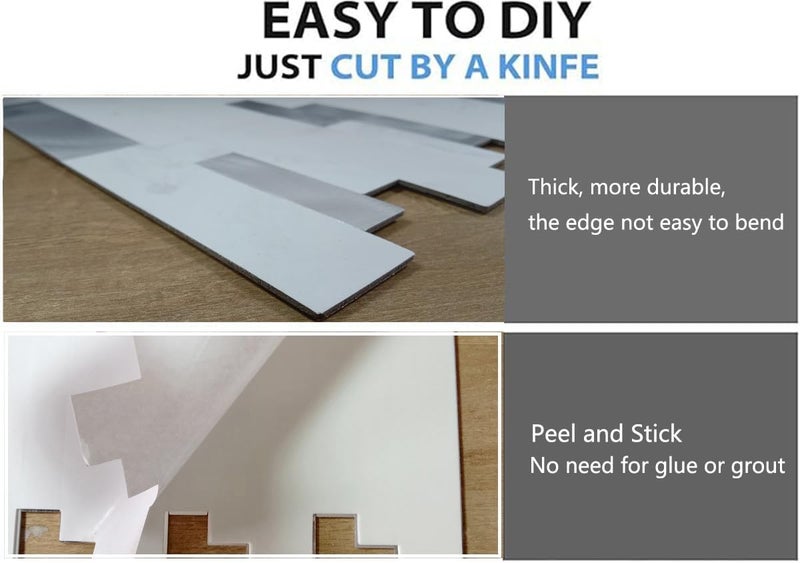weimeisc 10 Sheets Peel and Stick Backsplash Tile for Kitchen, Self-Adhesive Mosaic Tile, Stick on Bathroom Vanities，Fireplace Décor, Laundry Table(11.25" X 12.7") (White + Silver) - Image 5